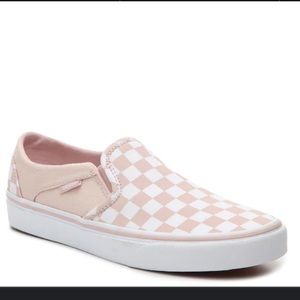 Asher pink checkered slip on vans